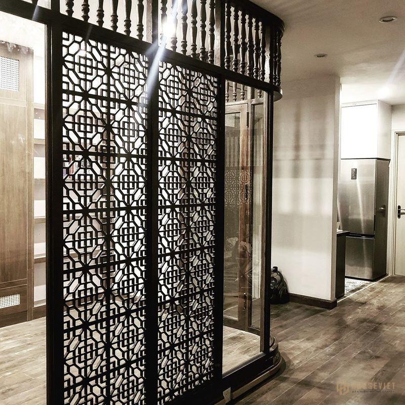 quầy bar gỗ phòng khách hoa văn phức tạp