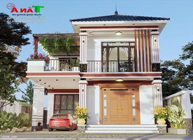 Mẫu thiết kế nhà 2 tầng hình chữ L mái thái ở Thái Hòa - Nghệ An - MS: D127