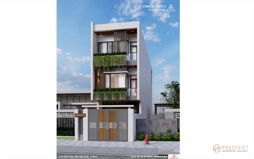 Mẫu thiết kế nhà ống 3 tầng không gian xanh