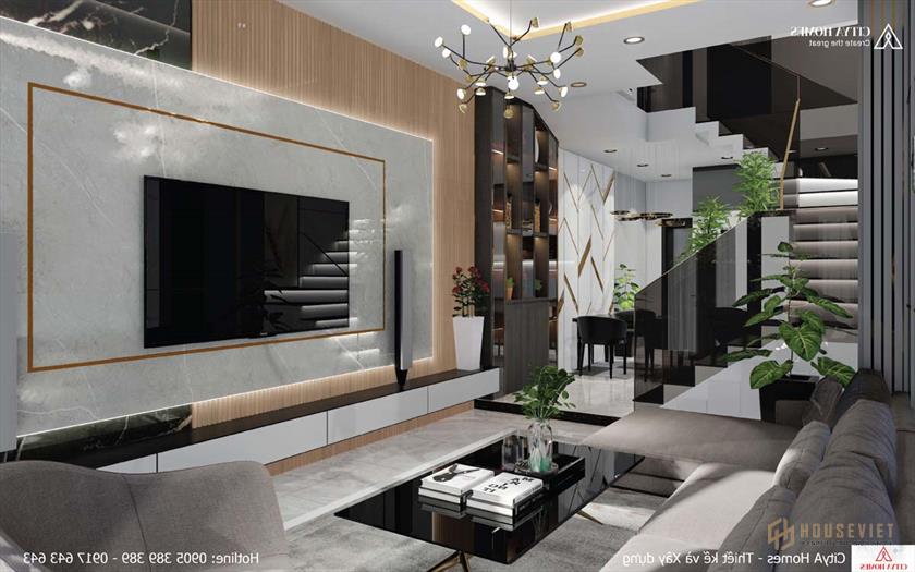 Phòng khách được trang trí bằng những vật dụng cao cấp và hiện đại