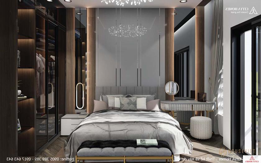 Tấm ốp tường trong phòng ngủ chính mang lại vẻ đẹp cuốn hút