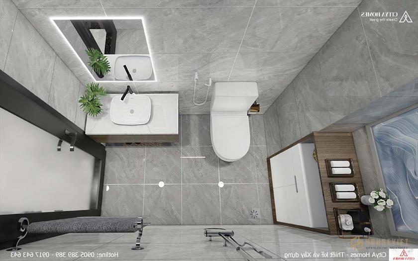 Phòng tắm gọn gàng, trang trí bằng những vật dụng đơn giản