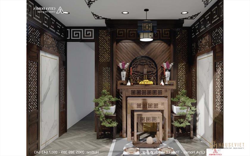 Phòng thờ được bố trí rất tôn nghiêm và trang nghiêm