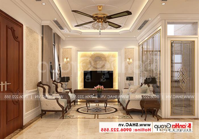Mẫu thiết kế nhà ống bán biệt thự cổ điển Pháp 5 tầng 7,5m x 11,78m tại Hải Phòng - SH NOP 0198 73 Mẫu thiết kế phòng khách đẹp và sang trọng của nhà phố cổ điển tại Hải Phòng