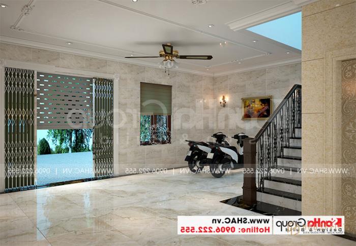 Mẫu thiết kế nhà ống bán biệt thự cổ điển Pháp 5 tầng 7,5m x 11,78m tại Hải Phòng - SH NOP 0198 75 Không gian bên trong gara được thiết kế rộng rãi, thoáng mát.