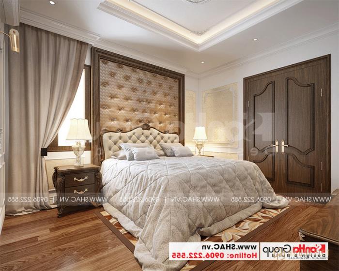 Mẫu thiết kế nhà ống bán biệt thự cổ điển Pháp 5 tầng 7,5m x 11,78m tại Hải Phòng - SH SỐ 0198 79 Không gian phòng ngủ chính được trang trí với những gam màu ấn tượng đẹp mắt