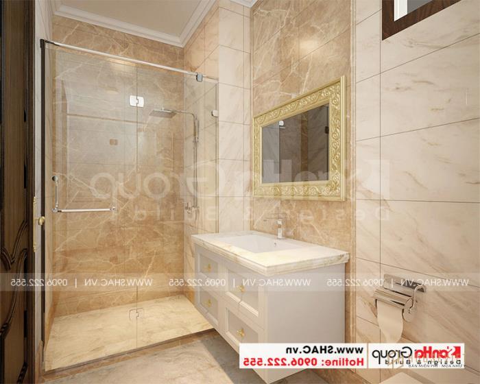 Mẫu thiết kế nhà ống bán biệt thự cổ điển Pháp 5 tầng 7,5m x 11,78m tại Hải Phòng - SH NOP 0198 83 Thiết kế phòng tắm và vệ sinh bằng vật liệu cao cấp, ấn tượng
