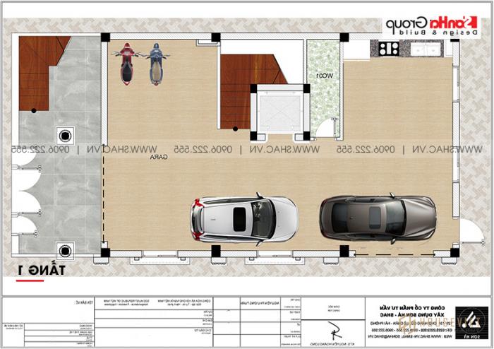 Mẫu thiết kế nhà ống bán biệt thự cổ điển Pháp 5 tầng 7,5m x 11,78m tại Hải Phòng - SH SỐ 0198 84 Bản vẽ chi tiết mặt bằng công năng tầng 1 nhà ống cổ điển Pháp diện tích 88,35m2 tại Hải Phòng