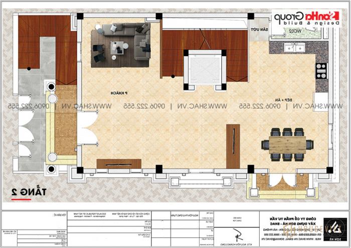 Mẫu thiết kế nhà ống bán biệt thự cổ điển Pháp 5 tầng 7,5m x 11,78m tại Hải Phòng - SH SỐ 0198 85 Bản vẽ chi tiết mặt bằng công năng tầng 2 mẫu nhà ống cổ điển Pháp diện tích 88,35m2 tại Hải Phòng