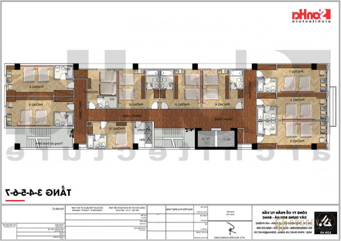 Mặt bằng tầng 3-7 khách sạn 3 sao tân cổ điển tại Cát Bà 