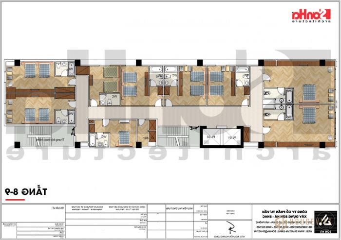 Mặt bằng tầng 8 và tầng 9 khách sạn 3 sao tân cổ điển tại Cát Bà 