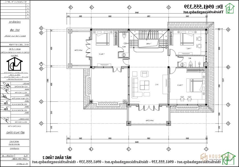 Mặt bằng nội thất tầng 2 biệt thự 3 tầng tân cổ điển 13x19m NDBT3T26