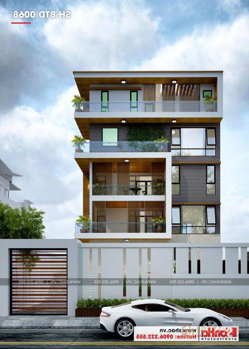 Biệt thự hiện đại có tầng hầm và bể bơi thiết kế sân vườn đẹp tại Thái Bình - SH BTD 0068 19 Mặt tiền rộng và có hàng rào