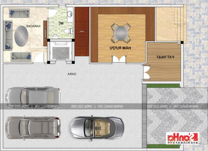Biệt thự hiện đại có tầng hầm và bể bơi thiết kế sân vườn đẹp tại Thái Bình - SH BTD 0068 20 Mặt bằng tầng hầm của biệt thự