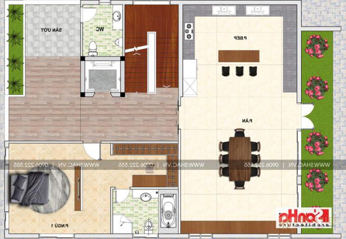 Biệt thự hiện đại có tầng hầm và bể bơi thiết kế sân vườn đẹp tại Thái Bình - SH BTD 0068 23 Mặt bằng công năng tầng 3