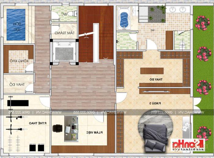 Biệt thự hiện đại có tầng hầm và bể bơi thiết kế sân vườn đẹp tại Thái Bình - SH BTD 0068 24 Công năng tầng 4