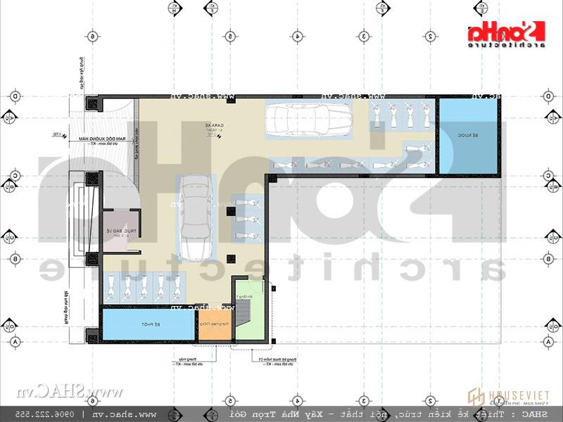 Mặt bằng thiết kế mặt bằng tầng hầm khách sạn cổ điển Pháp 7 tầng sh ks 0028