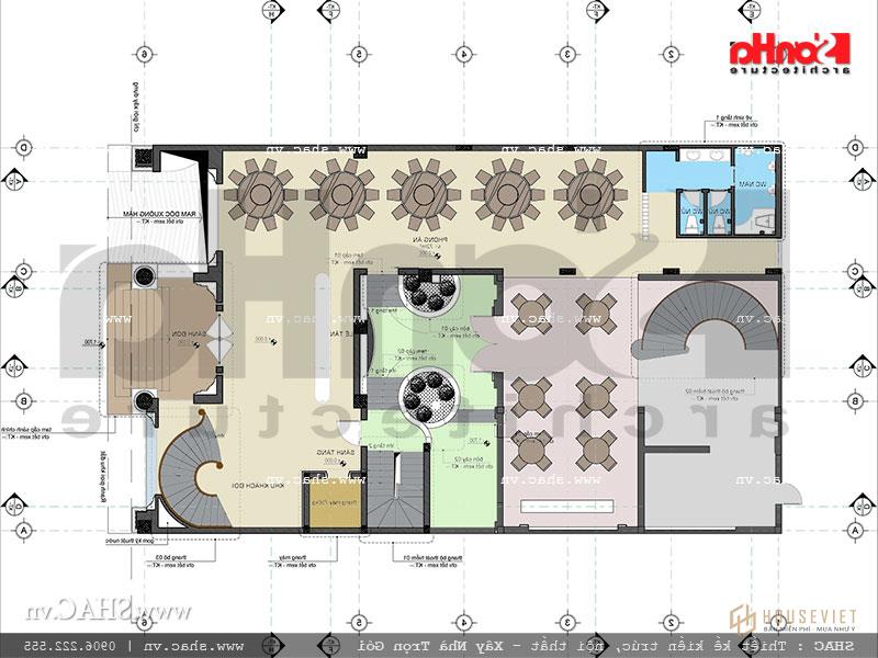 Mặt bằng công năng thiết kế mặt bằng tầng 1 khách sạn boutique kiểu Pháp 7 tầng sh ks 0028