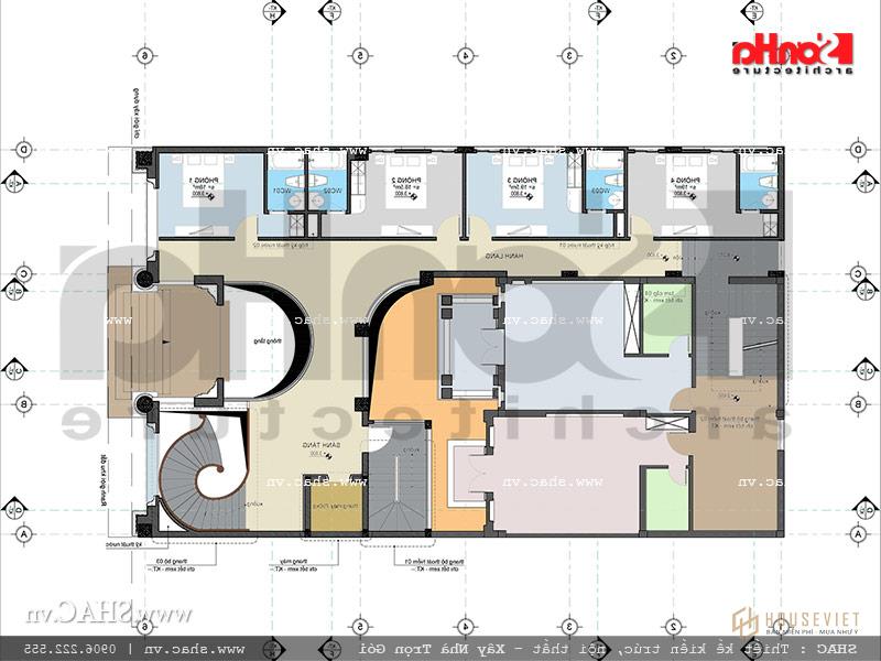 Mặt bằng công năng thiết kế mặt bằng tầng 2 khách sạn boutique kiểu Pháp 7 tầng sh ks 0028