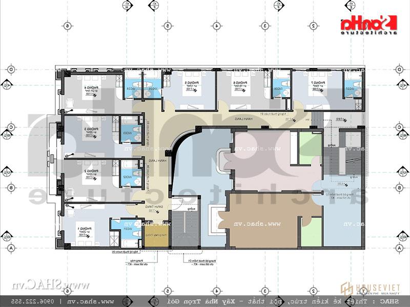 Mặt bằng công năng thiết kế mặt bằng tầng 3 khách sạn cổ điển Pháp 7 tầng sh ks 0028