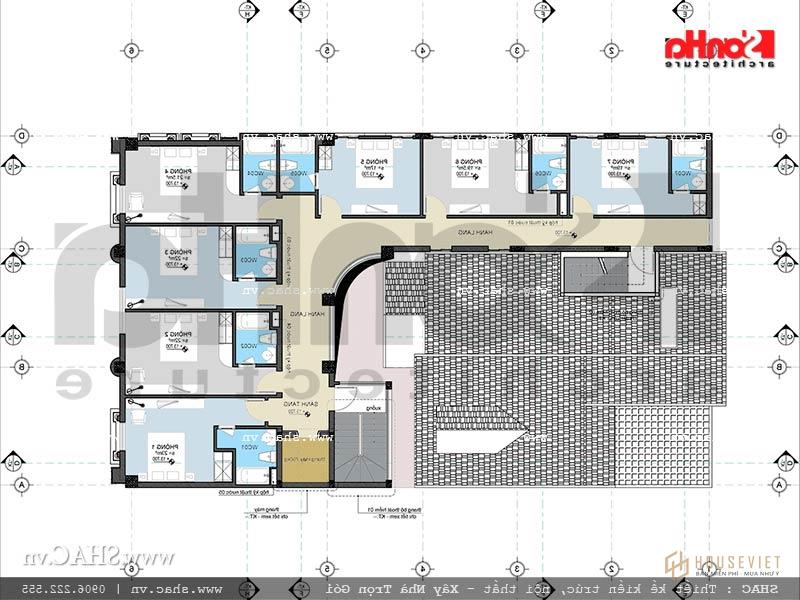 Mặt bằng công năng thiết kế mặt bằng tầng 5 Khách sạn cổ điển Pháp 7 tầng sh ks 0028