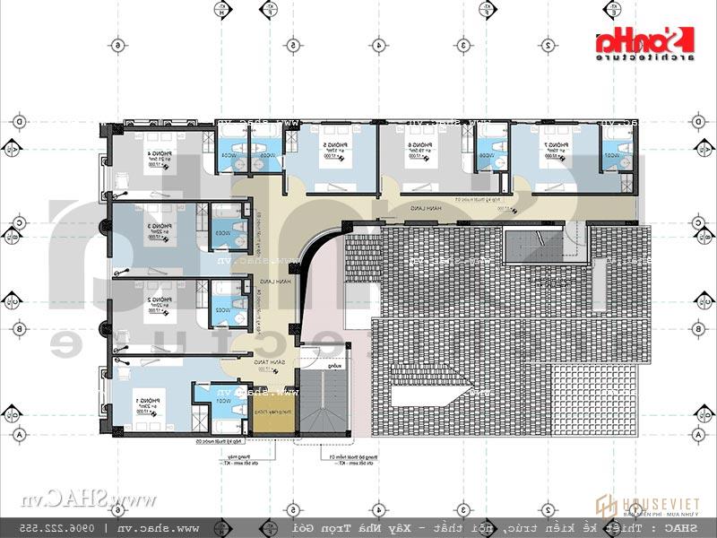 Bản vẽ thiết kế mặt bằng công năng tầng 6 khách sạn cổ điển Pháp 7 tầng sh ks 0028