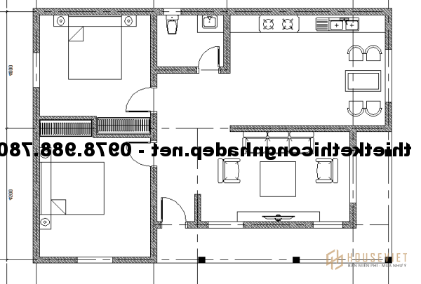 Bản vẽ mặt bằng mẫu nhà cấp 4 mái thái 8x12m