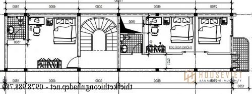 Bản vẽ mặt bằng tầng 2 nhà phố 2 tầng 5x17m