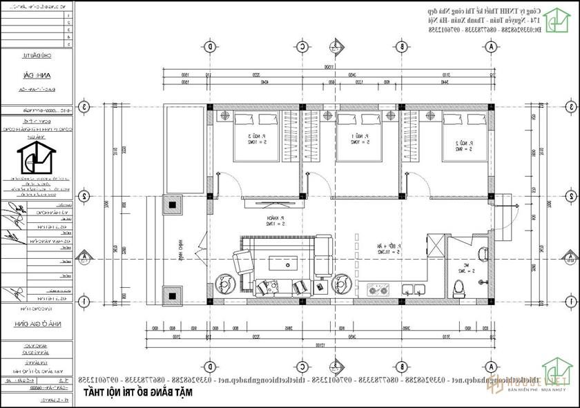 Bản vẽ mặt bằng nhà cấp 4 3 phòng ngủ NDNC4158