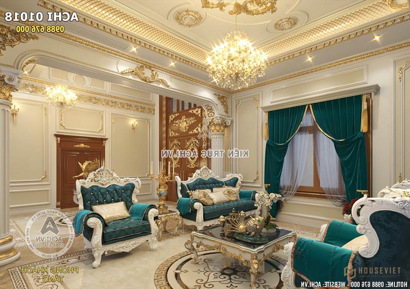 Phòng khách mẫu thiết kế biệt thự tân cổ điển đẹp tại Bình Dương