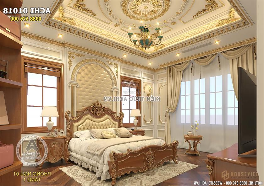 View phòng ngủ đẹp tầng 1 mẫu biệt thự tân cổ điển tại Bình Dương