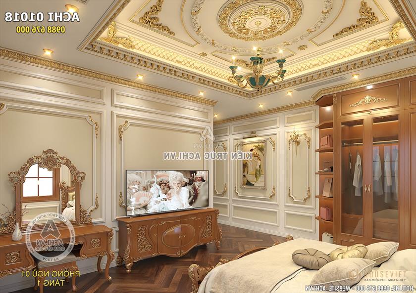 Phòng ngủ tầng 1 được thiết kế tinh tế mang đến không gian sống đẳng cấp