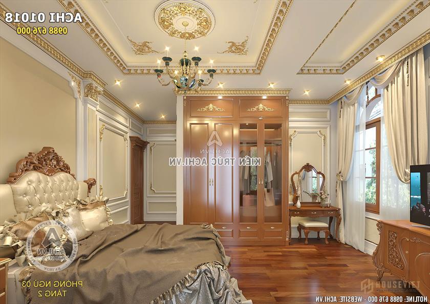 Nội thất phòng ngủ phong cách tân cổ điển vô cùng ấm áp và đẳng cấp được ốp gỗ tự nhiên cao cấp