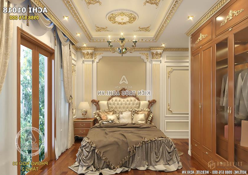 Thiết kế nội thất phòng ngủ tầng 2 vô cùng tiện nghi, thoáng mát và sang trọng