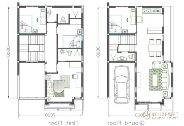 Bản vẽ nhà 2 tầng 7x10m