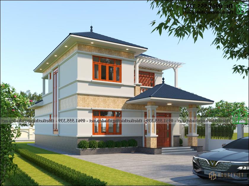 Mẫu thiết kế biệt thự 2 tầng mái thái đẹp kiểu Nhật NDBT2T125