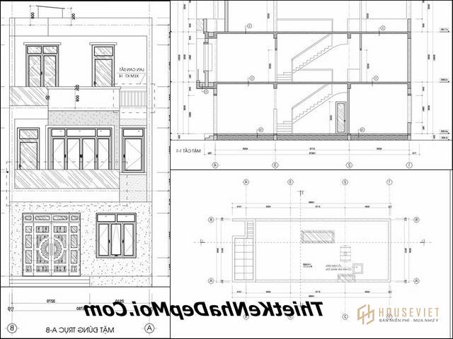 Bản vẽ thiết kế nhà mặt tiền 6m