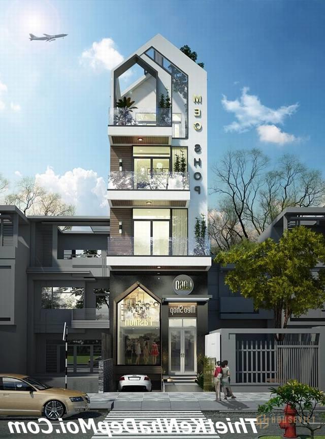 Nhà mẫu lệch tầng 6m kinh doanh.