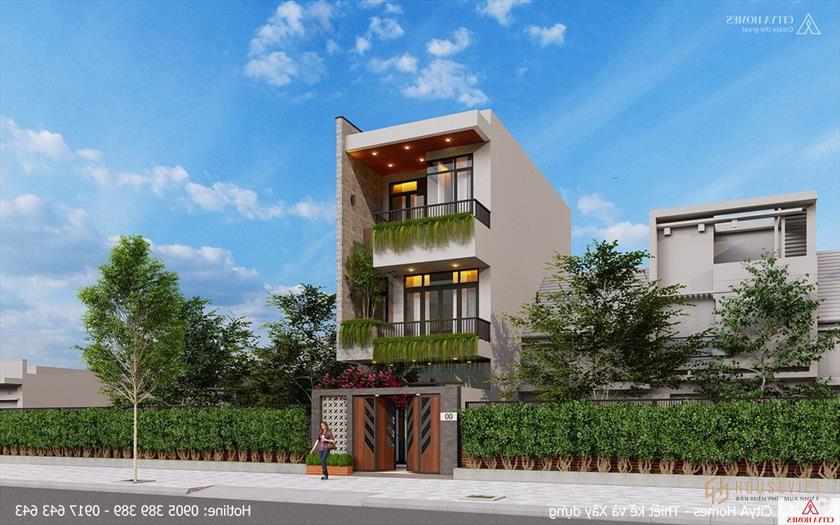 Mặt tiền của nhà phố có ban công rộng rãi, khoảng trống lớn cho cây cối
