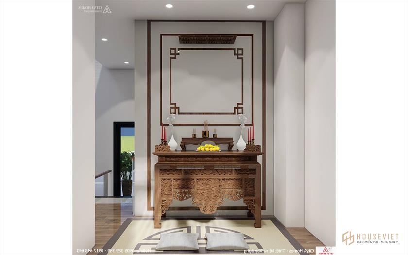 Phòng Thờ Với Bàn Thờ Gỗ Hoa Văn Đẹp Và Tinh Tế