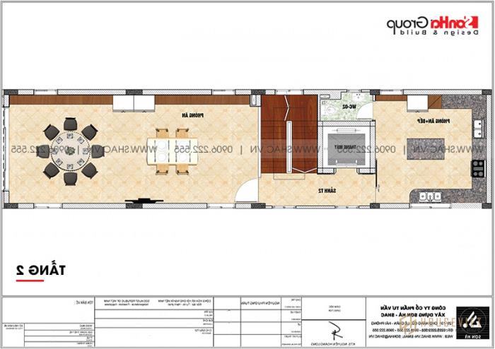 Bản vẽ mặt bằng tầng 2 mẫu nhà tân cổ điển 6 tầng có gara ô tô tại Hải Phòng 