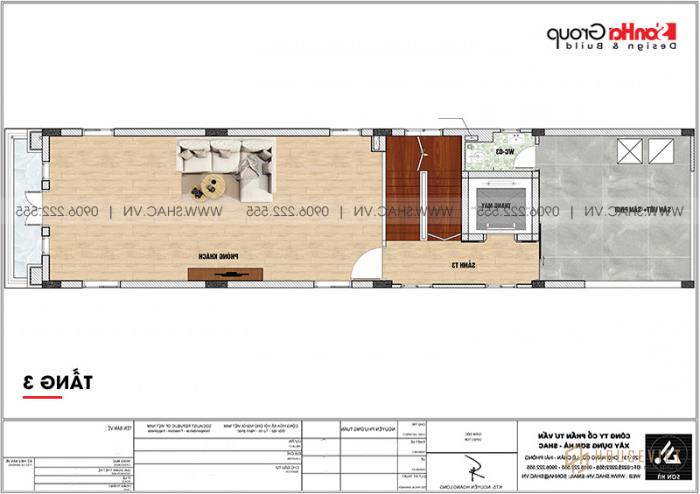 Bản vẽ mặt bằng tầng 3 mẫu nhà tân cổ điển 6 tầng có gara ô tô tại Hải Phòng 