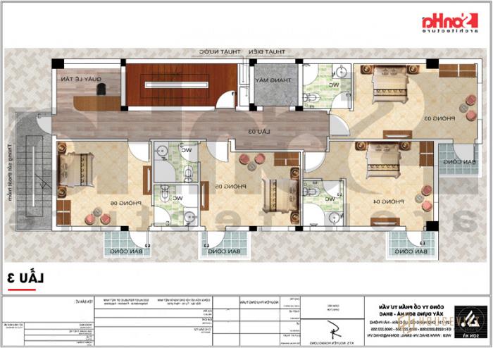 Bản vẽ mặt bằng công năng chi tiết tầng 3 khách sạn tân cổ điển 3 sao tại Vũng Tàu 