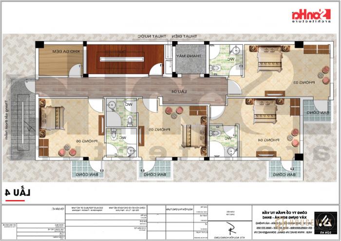 Bản vẽ chi tiết mặt bằng công năng tầng 4 khách sạn tân cổ điển 3 sao tại Vũng Tàu 