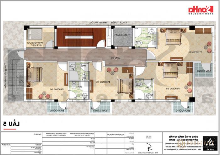 Bản vẽ mặt bằng công năng chi tiết tầng 5 khách sạn tân cổ điển 3 sao tại Vũng Tàu 