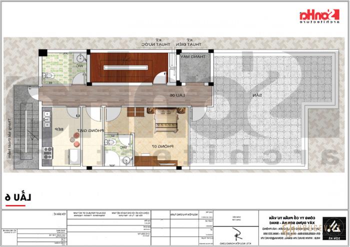 Bản vẽ chi tiết mặt bằng công năng tầng 6 khách sạn tân cổ điển 3 sao tại Vũng Tàu 