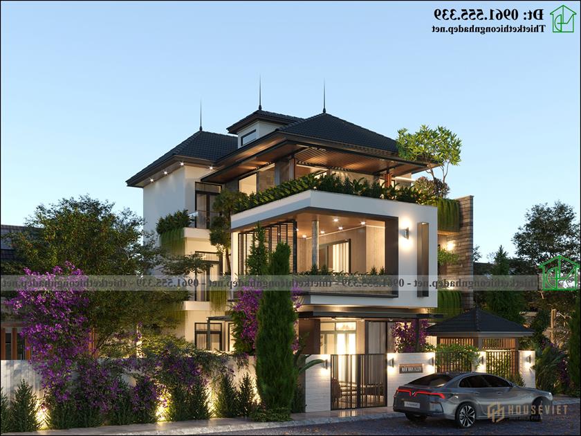 Thiết kế thi công trọn gói biệt thự 3 tầng mái nhật 11x19m NDBT3T30