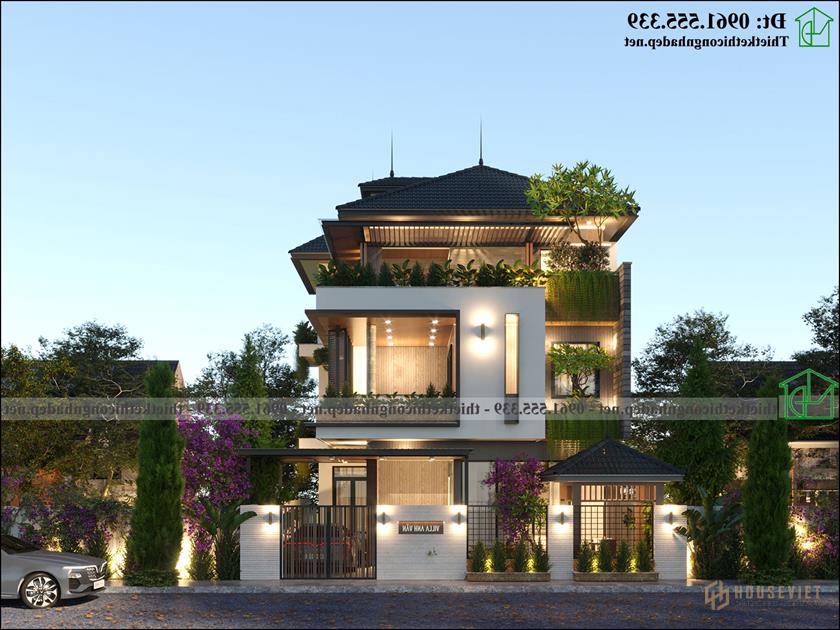 Thiết kế biệt thự 3 tầng mái nhật đẹp NDBT3T30