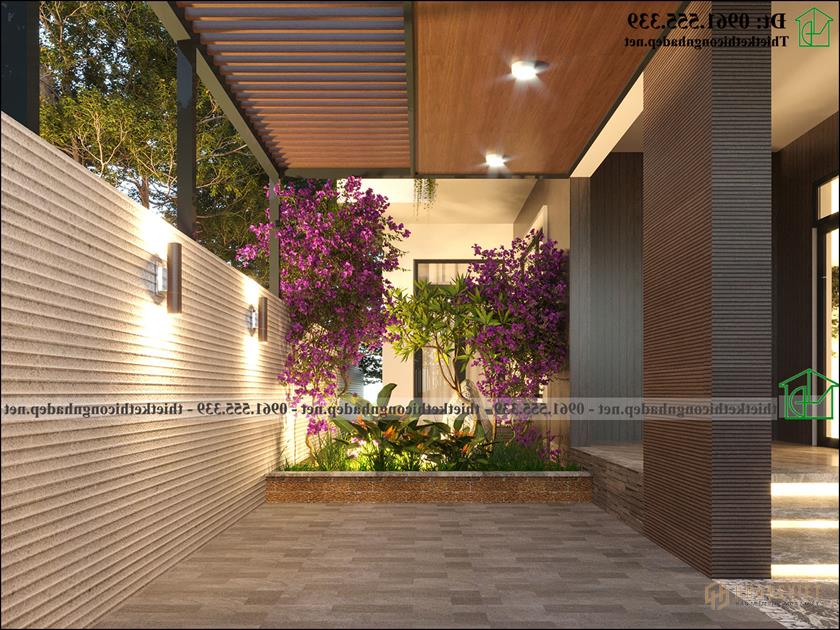 Thiết kế sân trước biệt thự đẹp NDBT3T30