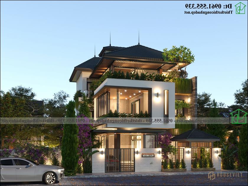 Mẫu biệt thự 3 tầng mái nhật 11x19m NDBT3T30